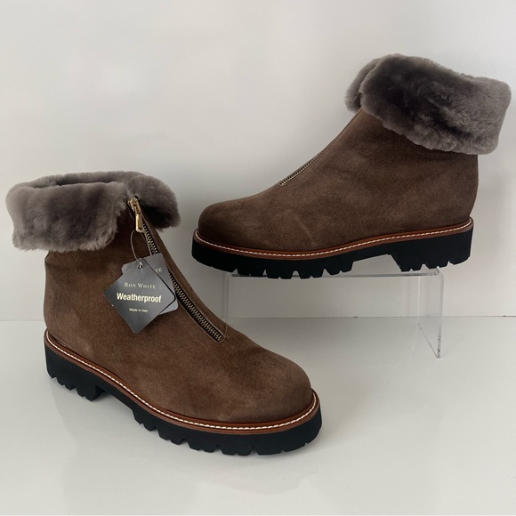 RON WHITE Paige Genuine Shearling Lined Weatherproof Bootie in Brown NEW - Picture 3 of 16